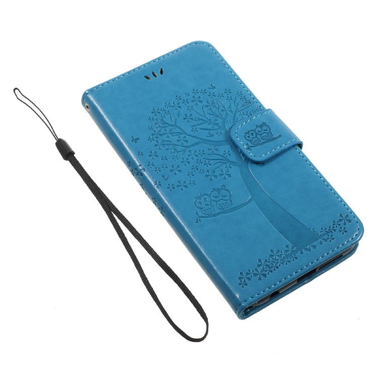 Imprint Tree Owl Magnetic Wallet PU Leather Shell with Stand for Huawei Honor 9 - Blue-7