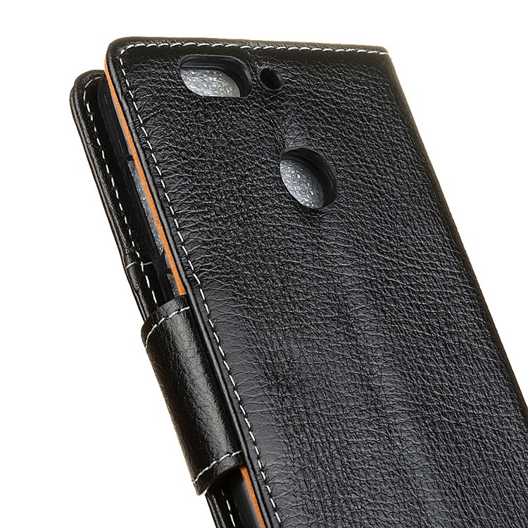 Genuine Leather Crazy Horse Flip Wallet Stand Cover for Huawei Nova 2 Plus - Black-4