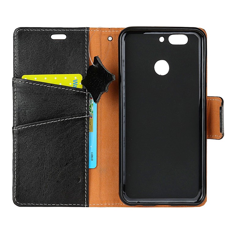 Genuine Leather Crazy Horse Flip Wallet Stand Cover for Huawei Nova 2 Plus - Black-7