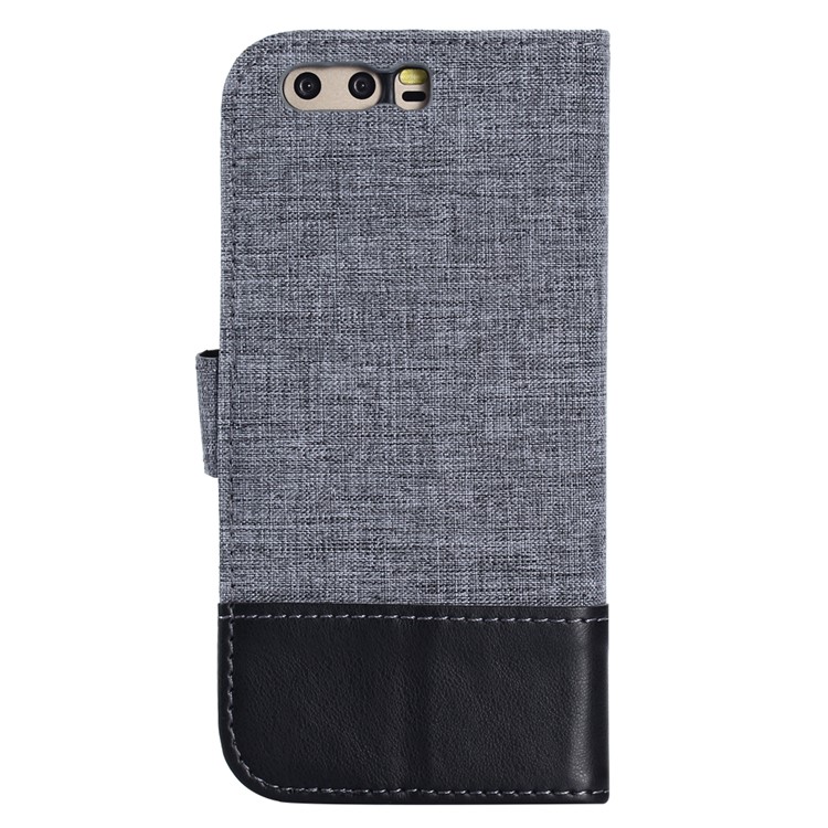 MUXMA Leather Canvas Splicing Stand Folio Cell Phone Cover Shell for Huawei P10 - Black-3