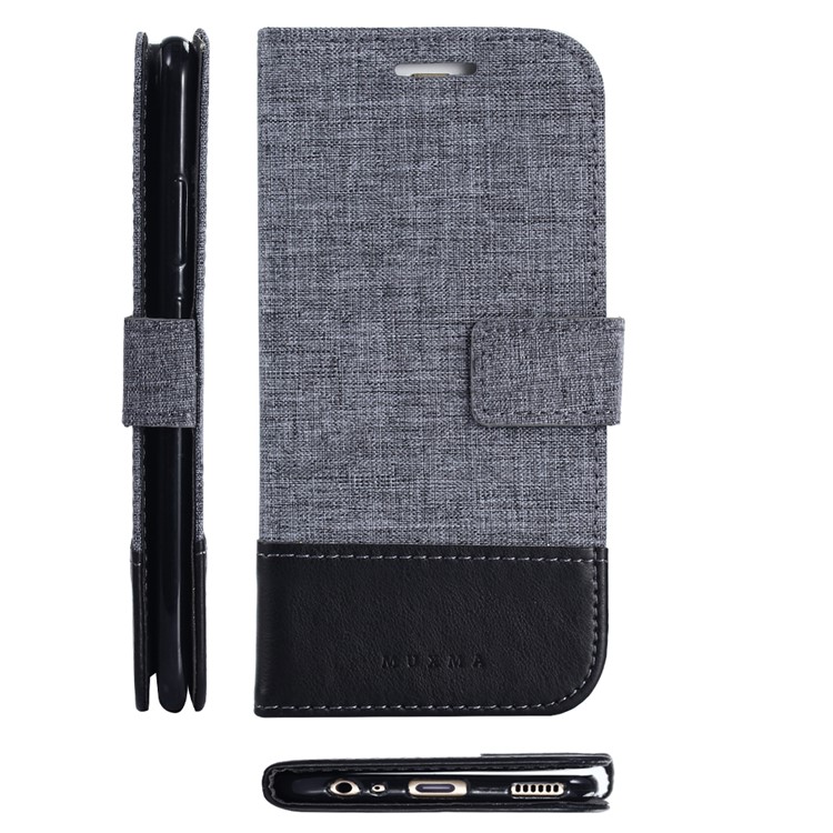 MUXMA Leather Canvas Splicing Stand Folio Cell Phone Cover Shell for Huawei P10 - Black-7