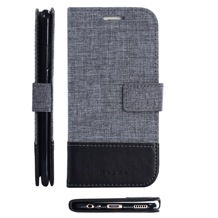 MUXMA Cuir Canvas Splicing Stand Folio Cellule de Téléphone Portable Shel de Téléphone Pour Huawei P10 - le Noir