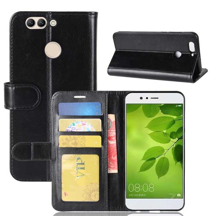 Crazy Horse Wallet Stand Leather Folio Mobile Phone Cover for Huawei nova 2 plus - Black-1