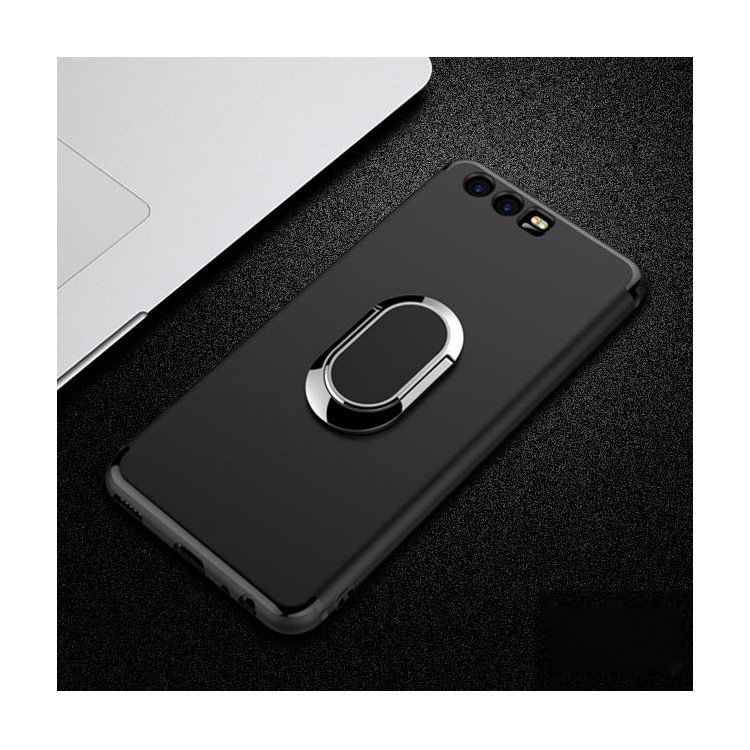 Magnetic Adsorption Car Bracket Ring Holder TPU Back Phone Case for Huawei P10 - Black-1