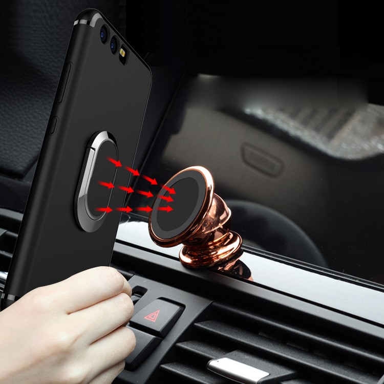 Magnetic Adsorption Car Bracket Ring Holder TPU Back Phone Case for Huawei P10 - Black-14