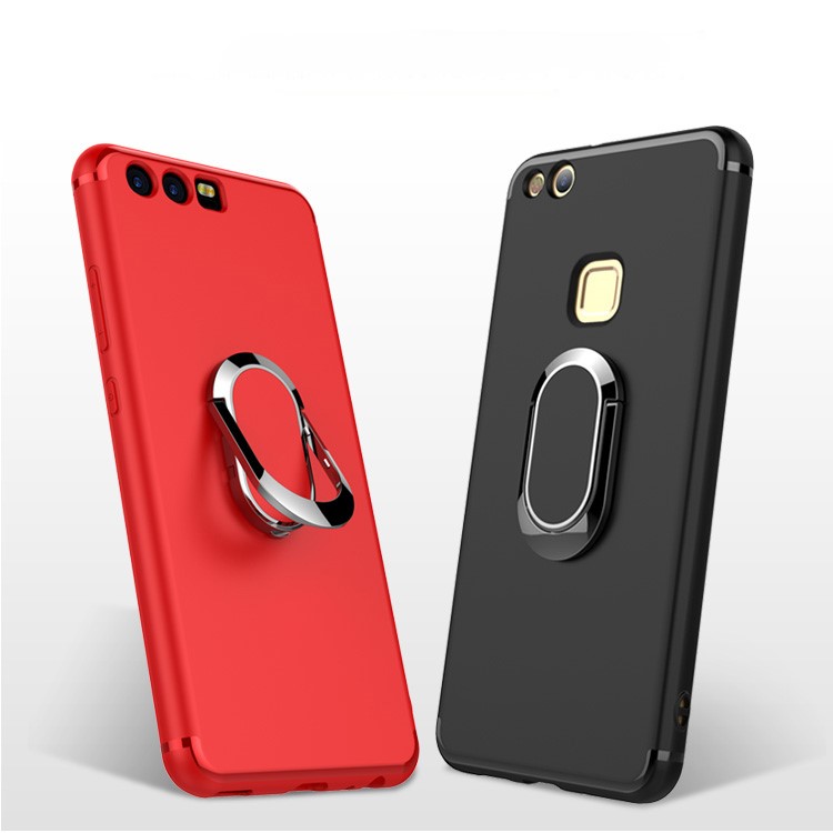 Magnetic Adsorption Car Bracket Ring Holder TPU Back Phone Case for Huawei P10 - Black-2