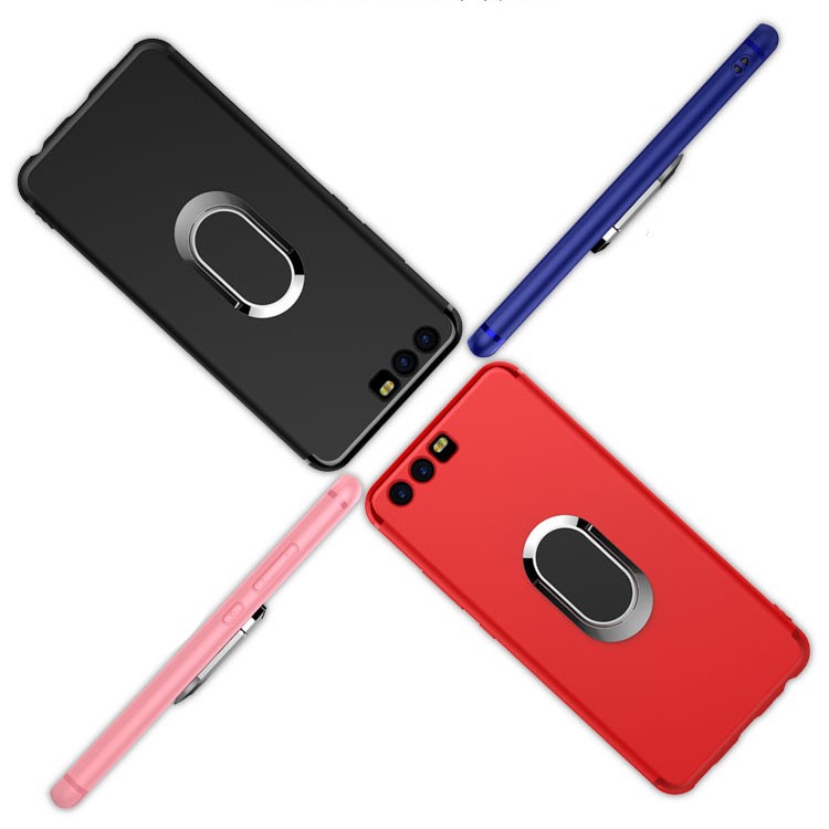 Magnetic Adsorption Car Bracket Ring Holder TPU Back Phone Case for Huawei P10 - Black-4