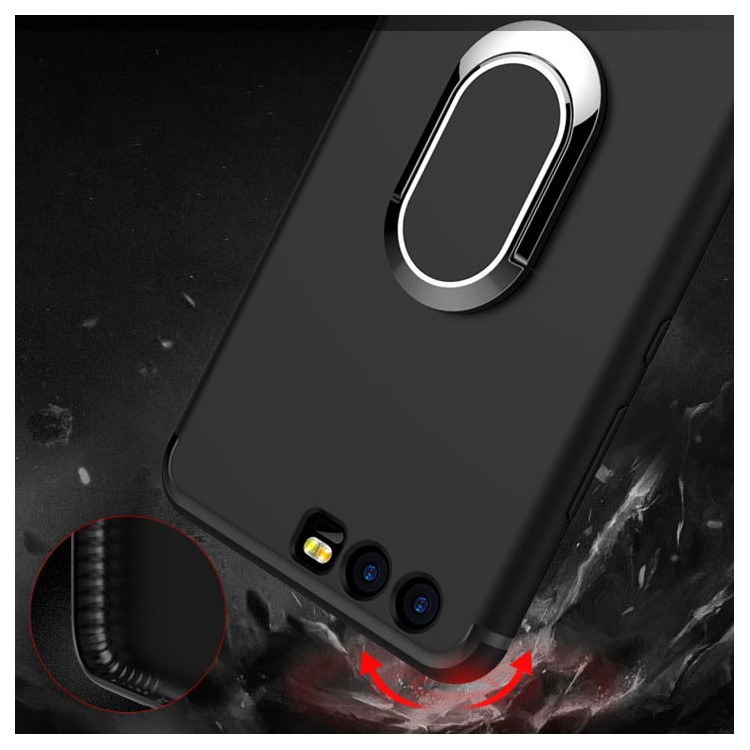 Magnetic Adsorption Car Bracket Ring Holder TPU Back Phone Case for Huawei P10 - Black-5