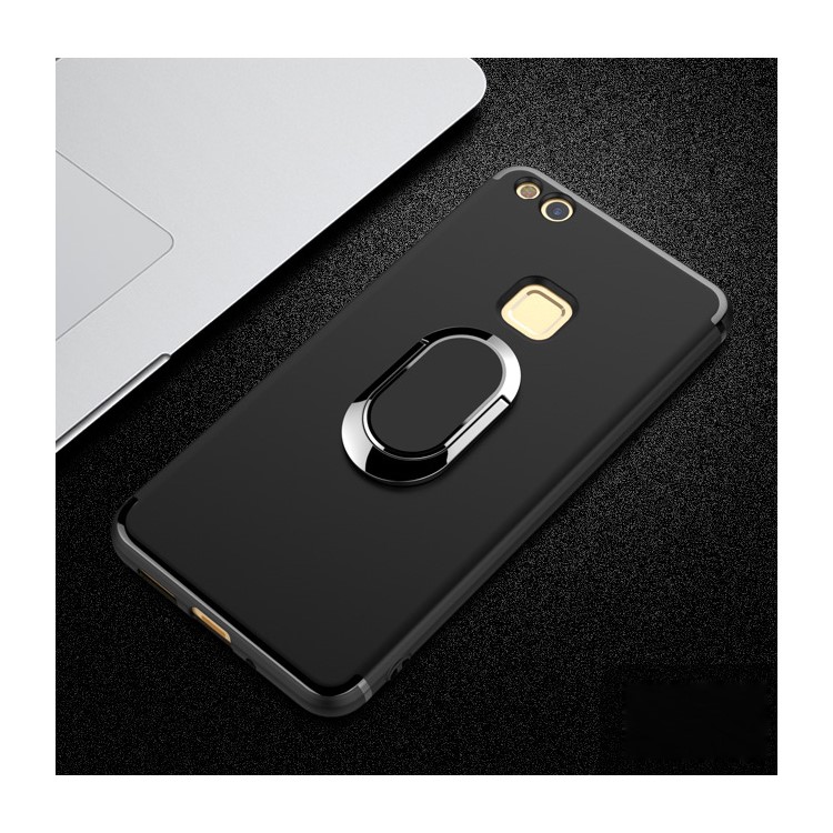 For Huawei P10 Lite Magnetic Ring Holder Kickstand Matte TPU Back Case - Black-1