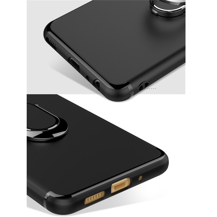 For Huawei P10 Lite Magnetic Ring Holder Kickstand Matte TPU Back Case - Black-5