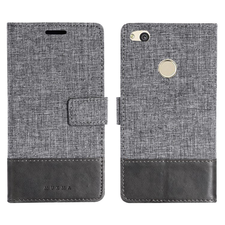 MUXMA for Huawei P8 Lite (2017) / Honor 8 Lite Leather Canvas Splicing Stand Mobile Phone Casing - Grey-1