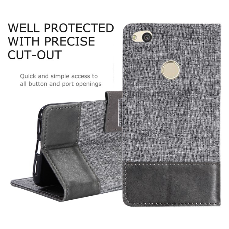 MUXMA for Huawei P8 Lite (2017) / Honor 8 Lite Leather Canvas Splicing Stand Mobile Phone Casing - Grey-10