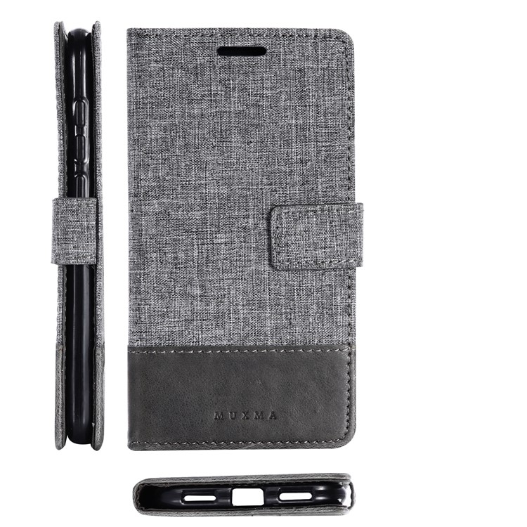 MUXMA Para Huawei P8 Lite (2017) / Honra 8 Lite Leather Canvas Splicing Stand Phone Celular - Cinza