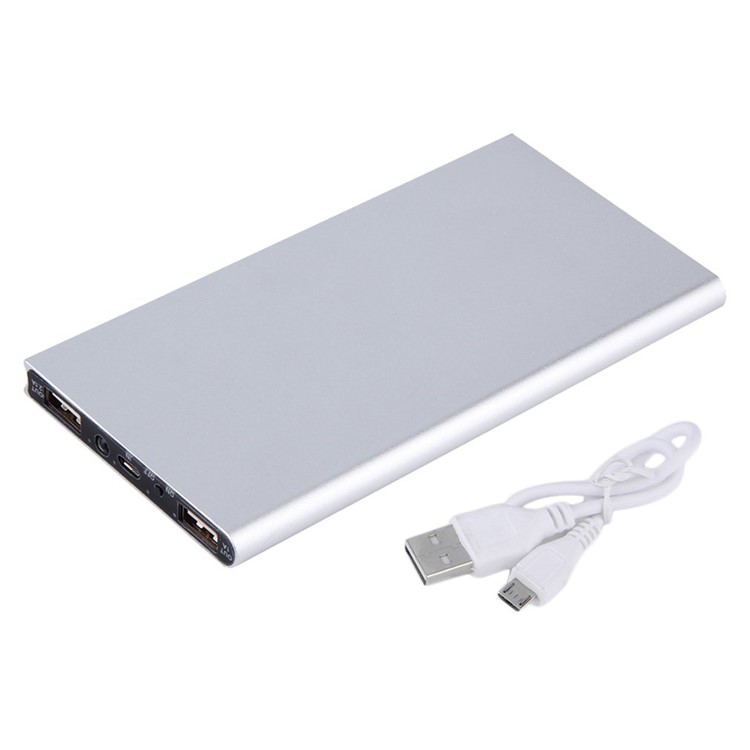

20000mah Dual USB Ultra-thin Portable External Power Bank with LED Flashlight - Silver Color
