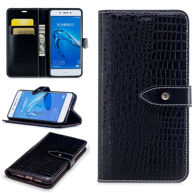 Crocodile Texture PU Leather Wallet Mobile Casing for Huawei Honor 6c - Black-1