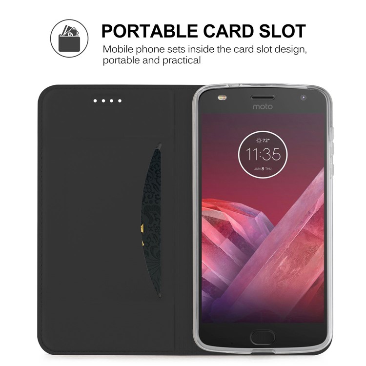 Magnetic Card Slot PU Leather Phone Case for Motorola Moto Z2 Force - Black-7