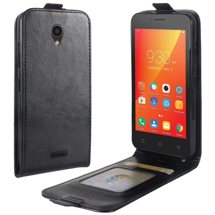 Crazy Horse Card Holder Vertical Flip Leather Phone Cover for Lenovo A Plus / A Plus A1010 - Black-1