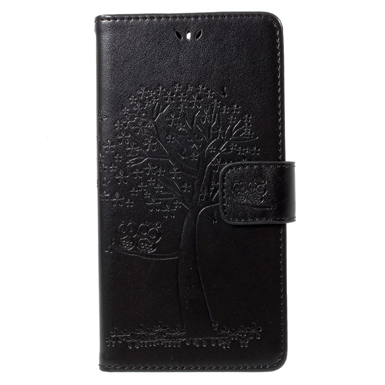 Imprint Tree Owl Magnetic Wallet PU Leather Stand Case for Motorola Moto G5S Plus - Black-1