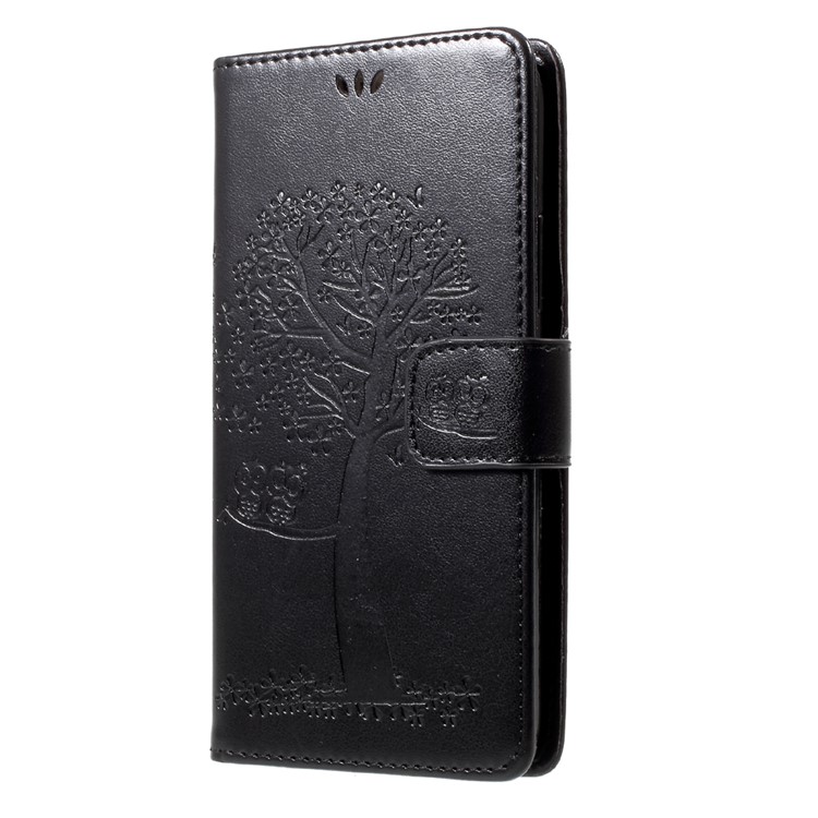 Imprint Tree Owl Magnetic Wallet PU Leather Stand Case for Motorola Moto G5S Plus - Black-3