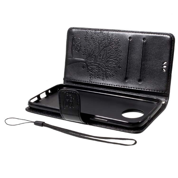 Imprint Tree Owl Magnetic Wallet PU Leather Stand Case for Motorola Moto G5S Plus - Black-6