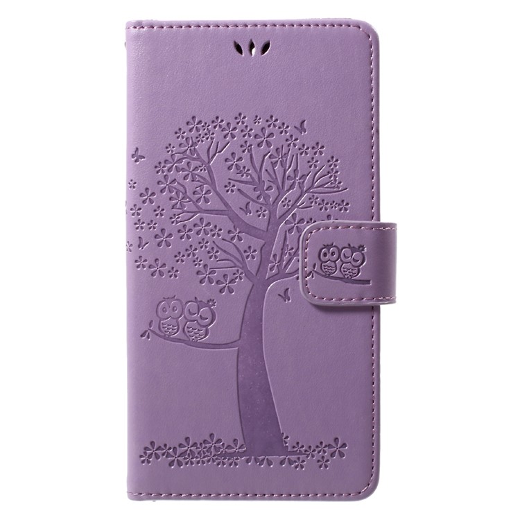 Imprint Tree Owl Magnetic Wallet PU Leather Cover with Stand for Motorola Moto G5S Plus - Purple-1