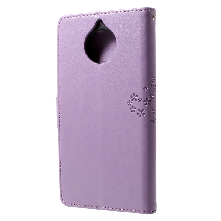 Imprint Tree Owl Magnetic Wallet PU Leather Cover with Stand for Motorola Moto G5S Plus - Purple-2