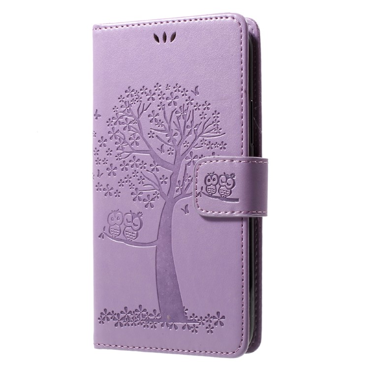 Imprint Tree Owl Magnetic Wallet PU Leather Cover with Stand for Motorola Moto G5S Plus - Purple-3