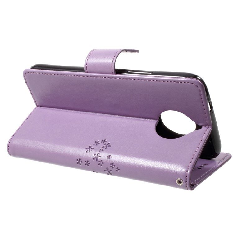 Imprint Tree Owl Magnetic Wallet PU Leather Cover with Stand for Motorola Moto G5S Plus - Purple-4