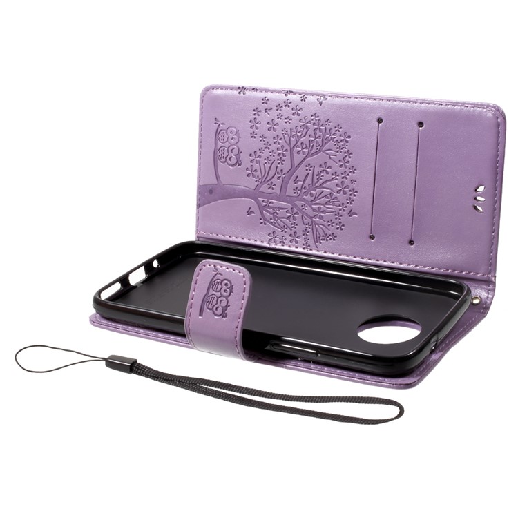 Imprint Tree Owl Magnetic Wallet PU Leather Cover with Stand for Motorola Moto G5S Plus - Purple-5
