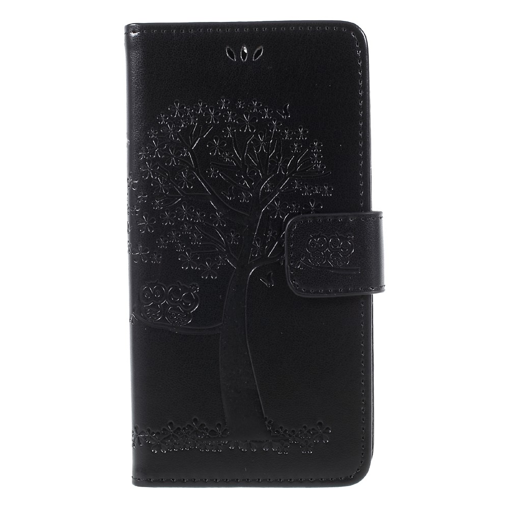 Imprint Tree Owl Magnetic Wallet PU Leather Stand Case for Motorola Moto G5S - Black-1