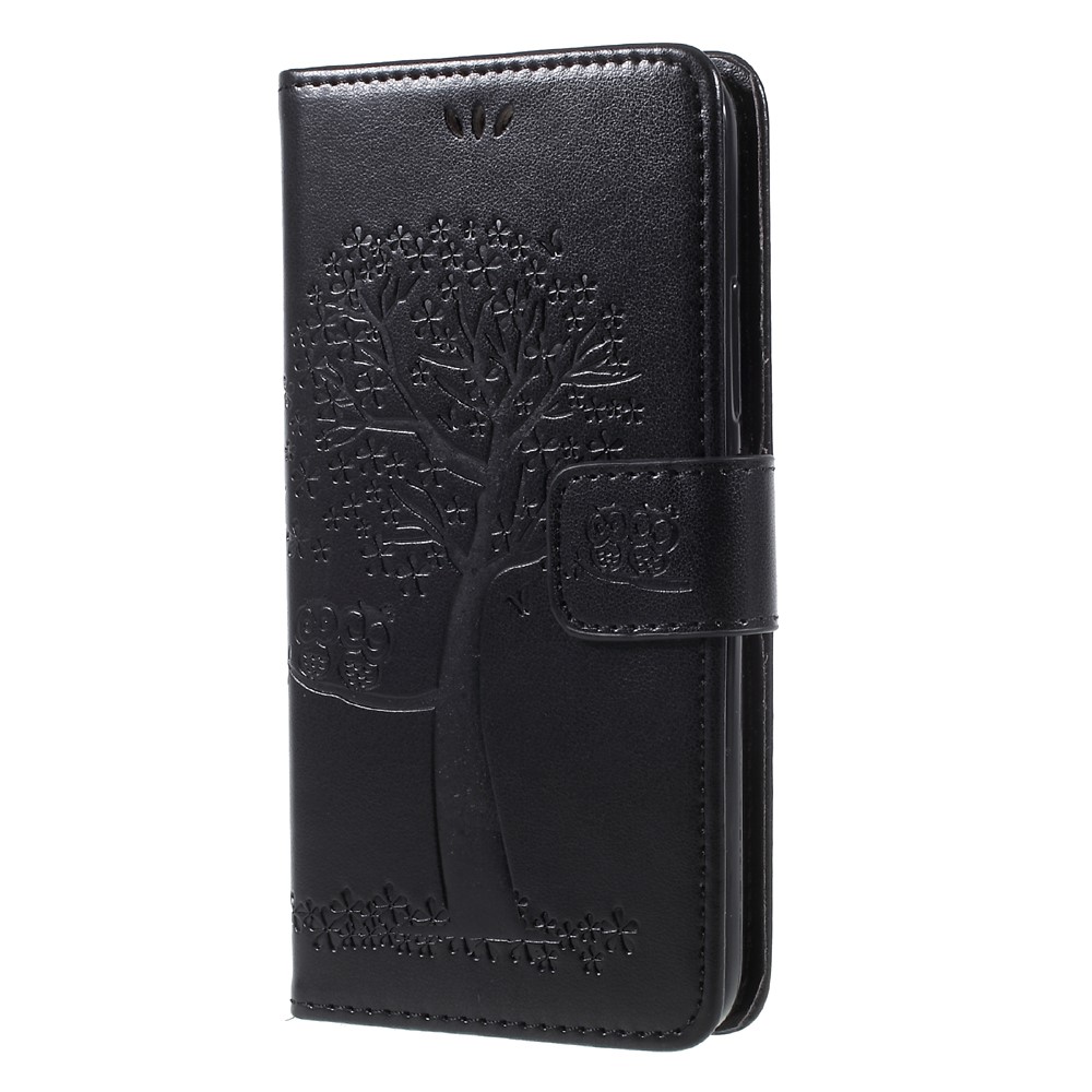 Imprint Tree Owl Magnetic Wallet PU Leather Stand Case for Motorola Moto G5S - Black-3
