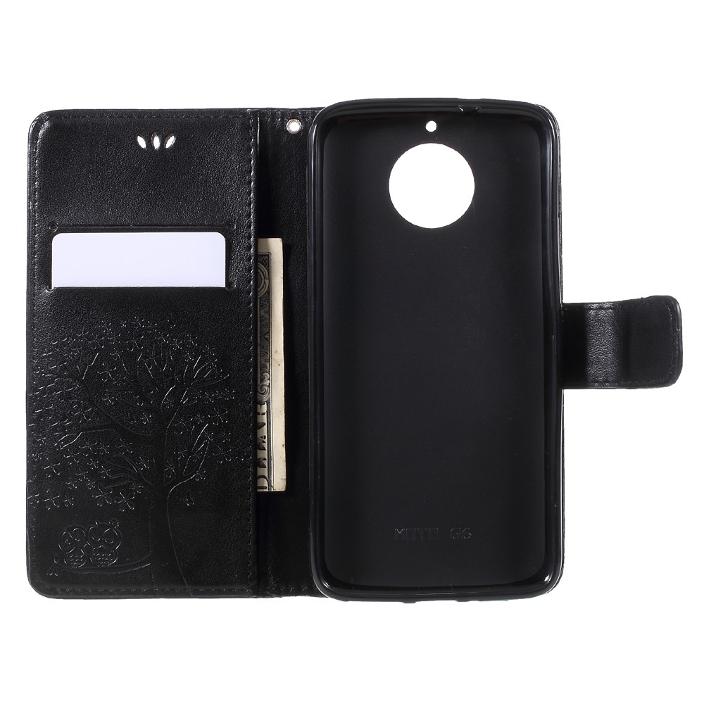 Imprint Tree Owl Magnetic Wallet PU Leather Stand Case for Motorola Moto G5S - Black-6