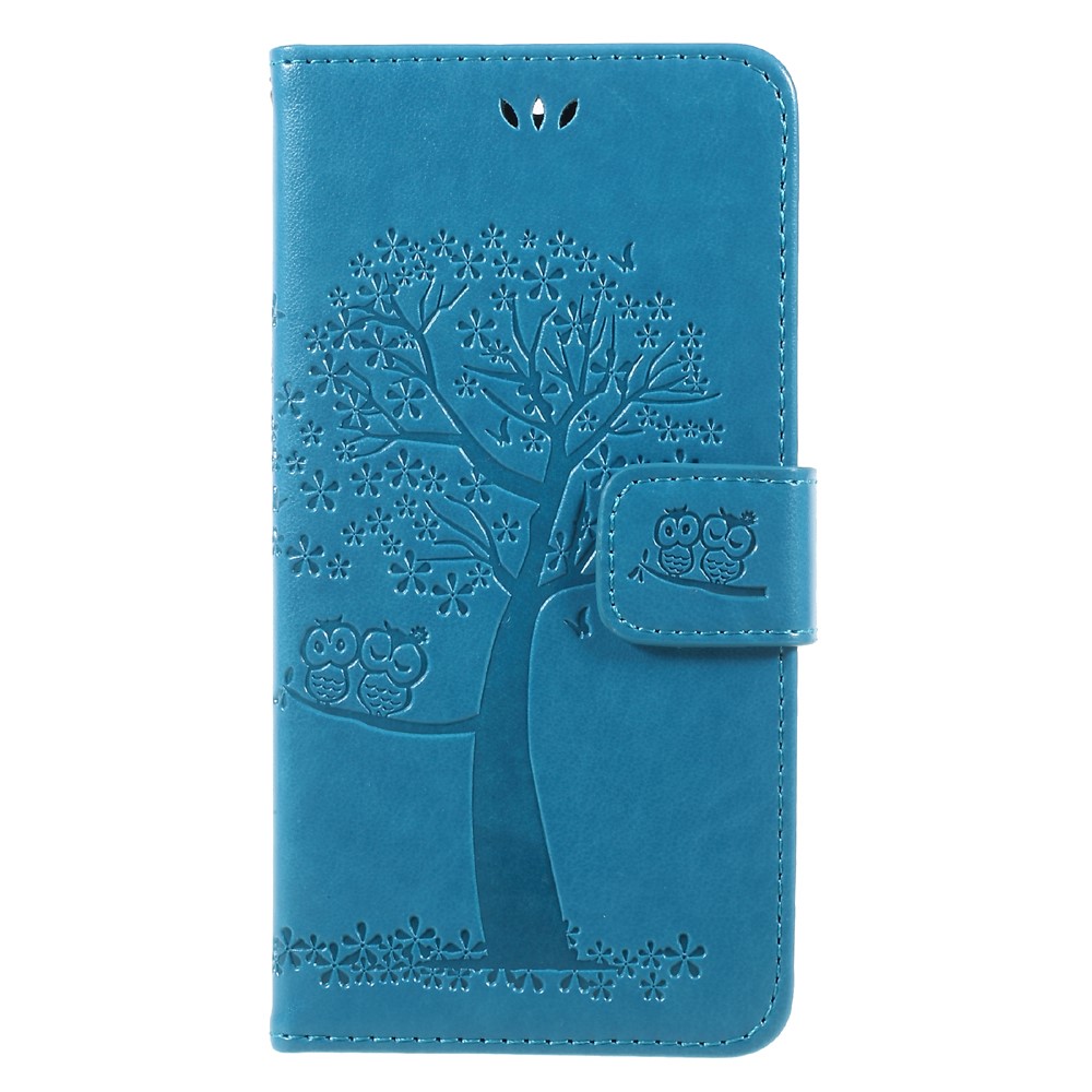 Imprint Tree Owl Magnetic Wallet PU Leather Stand Cover for Motorola Moto G5S - Blue-1