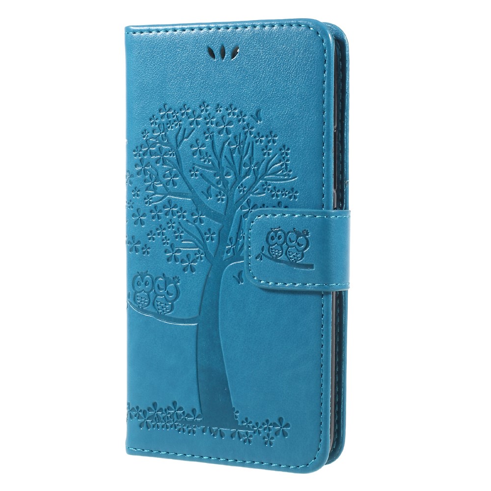 Imprint Tree Owl Magnetic Wallet PU Leather Stand Cover for Motorola Moto G5S - Blue-3