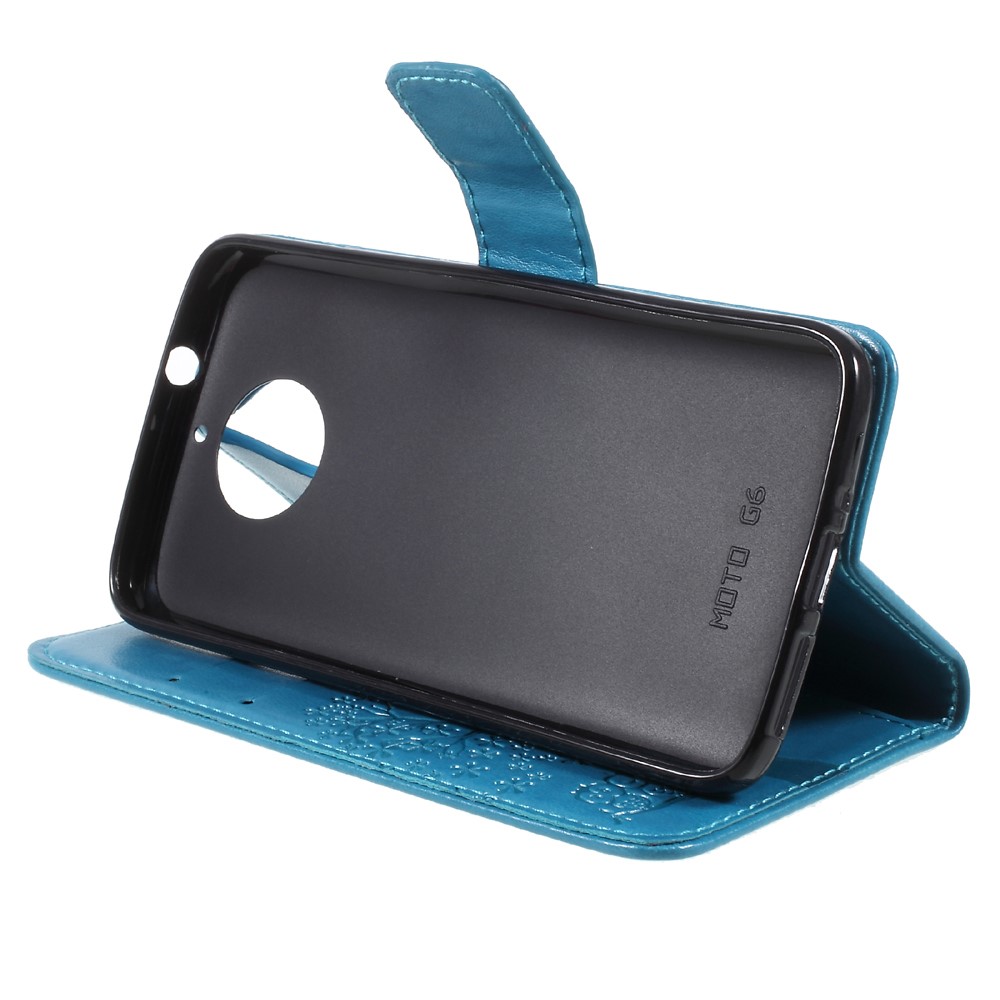 Imprint Tree Owl Magnetic Wallet PU Leather Stand Cover for Motorola Moto G5S - Blue-4