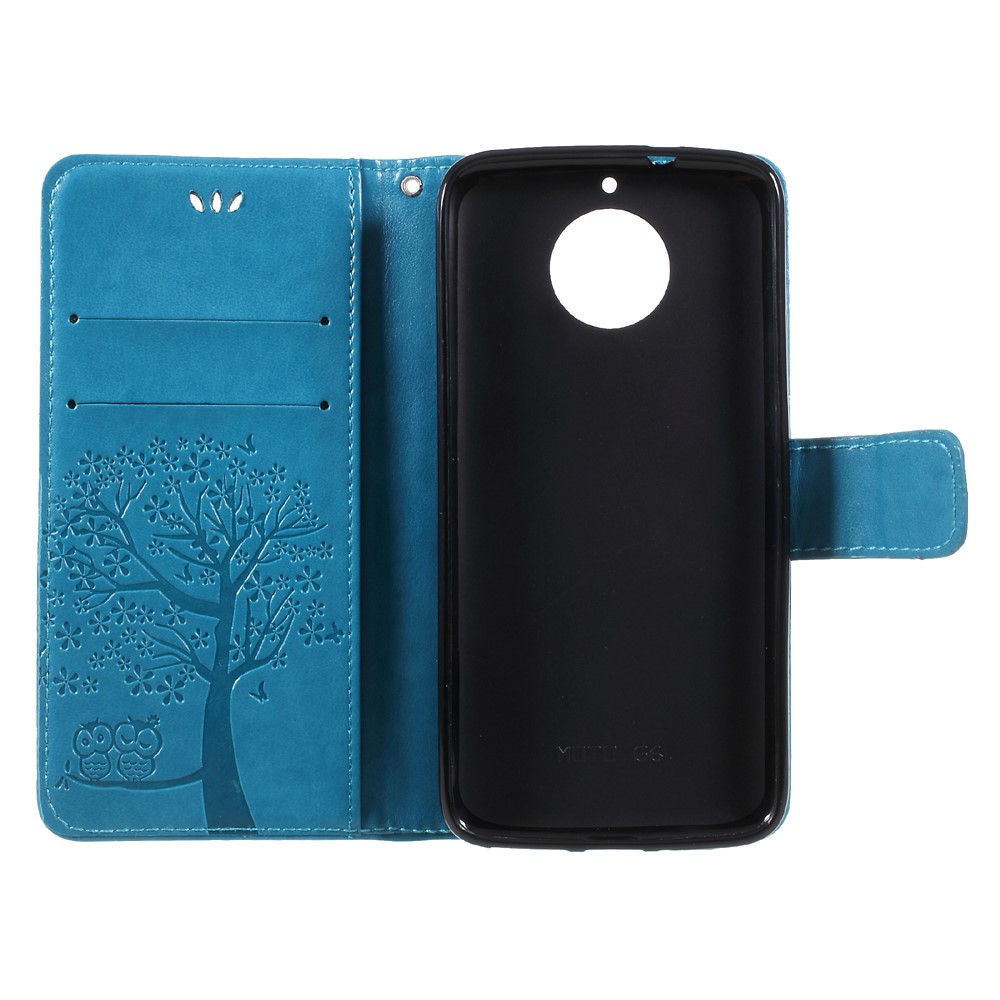 Imprint Tree Owl Magnetic Wallet PU Leather Stand Cover for Motorola Moto G5S - Blue-6