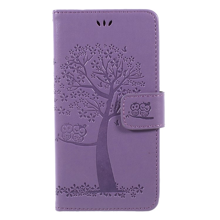 Imprint Tree Owl Magnetic Wallet PU Leather Case with Stand for Motorola Moto G5S - Purple-1