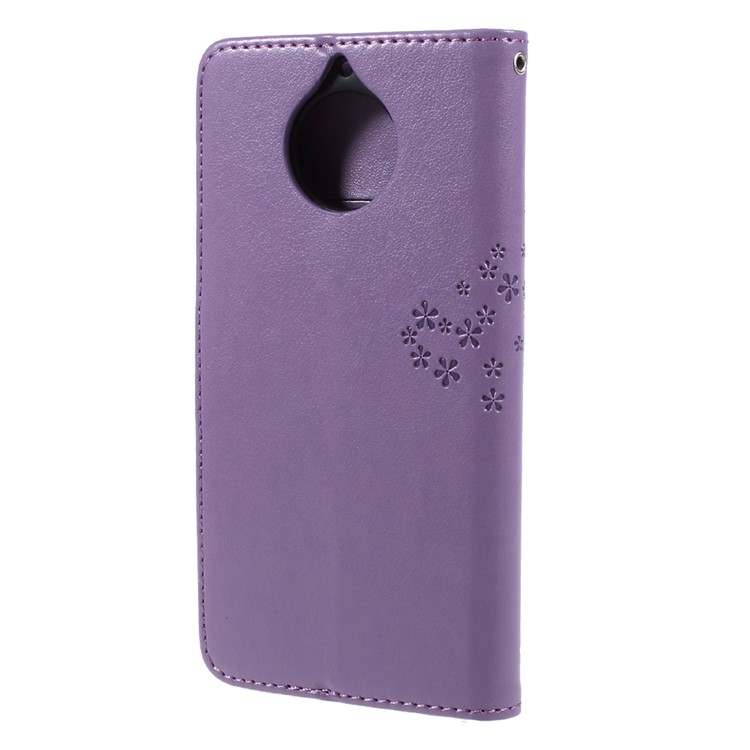 Imprint Tree Owl Magnetic Wallet PU Leather Case with Stand for Motorola Moto G5S - Purple-2