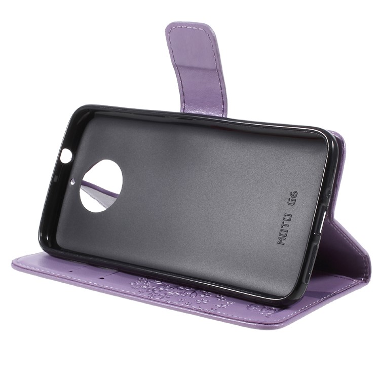 Imprint Tree Owl Magnetic Wallet PU Leather Case with Stand for Motorola Moto G5S - Purple-4