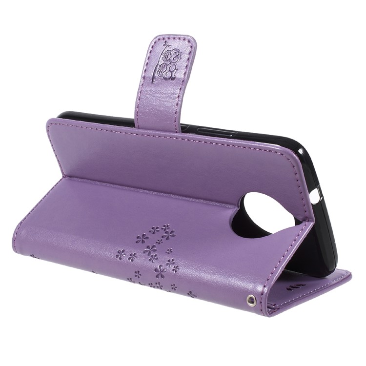 Imprint Tree Owl Magnetic Wallet PU Leather Case with Stand for Motorola Moto G5S - Purple-5