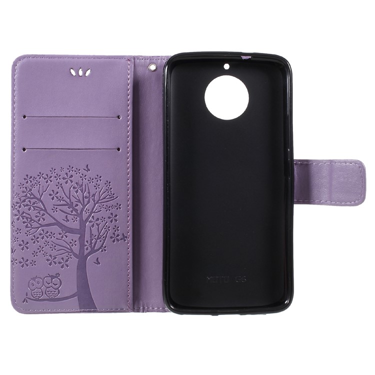 Imprint Tree Owl Magnetic Wallet PU Leather Case with Stand for Motorola Moto G5S - Purple-6
