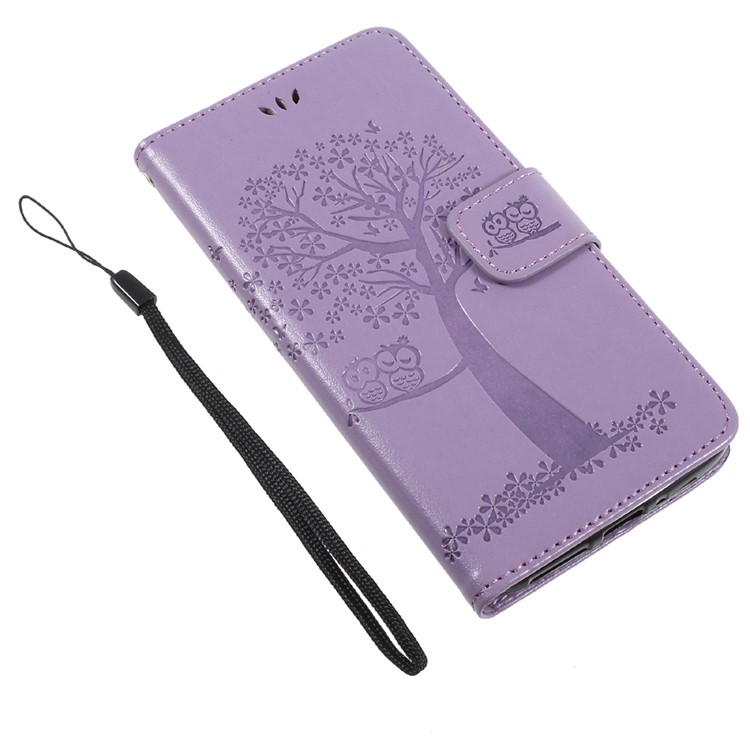 Imprint Tree Owl Magnetic Wallet PU Leather Case with Stand for Motorola Moto G5S - Purple-7