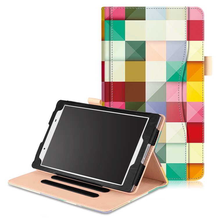 Pattern Printing Wallet Leather Stand Casing for Lenovo Tab4 8 TB-8504F/N - Colorful Triangle Grid-1
