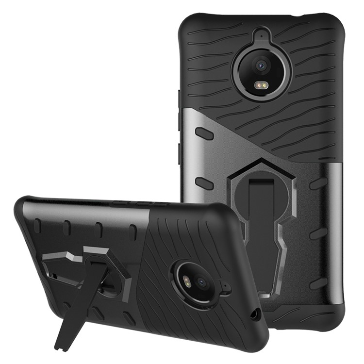 Soft TPU + Plastic Detachable Phone Casing with 360-degree Rotary Kickstand for Motorola Moto E4 Plus EU Version - Black-1