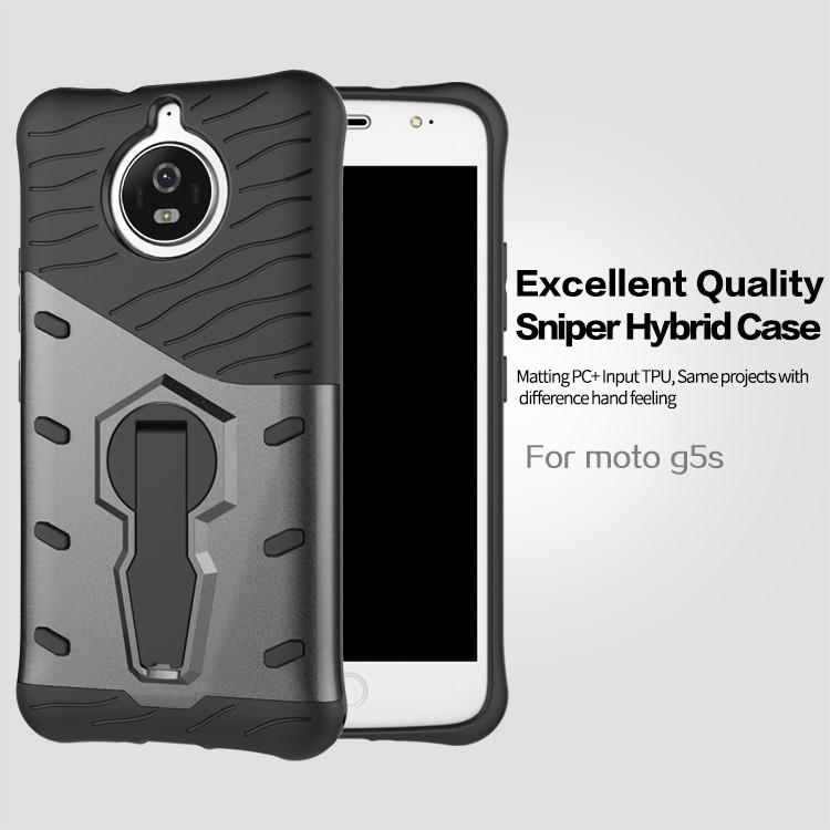 Soft TPU + Plastic Combo Detachable Phone Casing with 360-degree Rotary Kickstand for Motorola Moto G5S Plus - Black-3