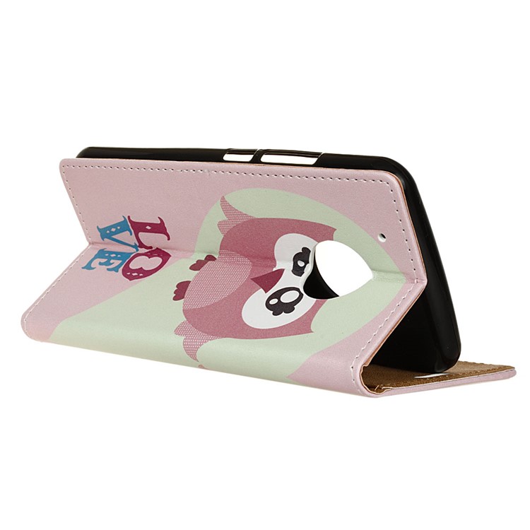 Pattern Printing Leather Wallet Case for Motorola Moto E4 US Version - Pink Owl and LOVE Pattern-4