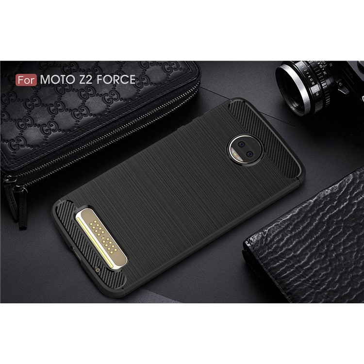 Carbon Fiber Texture Brushed TPU Mobile Phone Case for Motorola Moto Z2 Force - Black-2