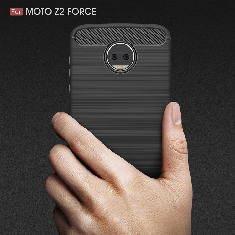 Carbon Fiber Texture Brushed TPU Mobile Phone Case for Motorola Moto Z2 Force - Black-9