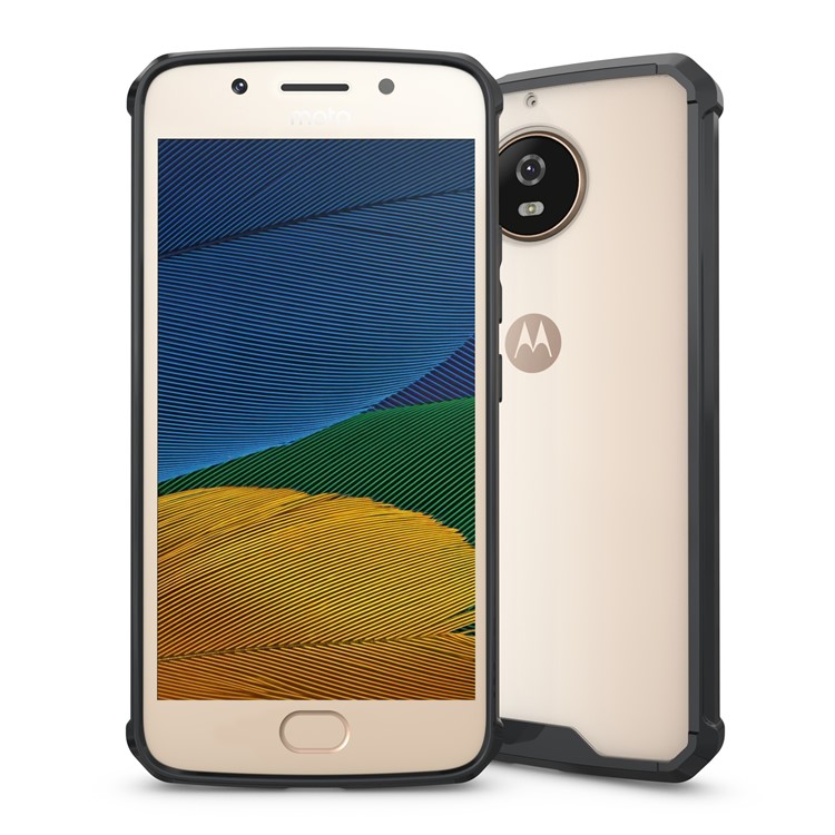 For Motorola Moto G5S Clear Acrylic + Soft TPU Hybrid Phone Case - Black-1