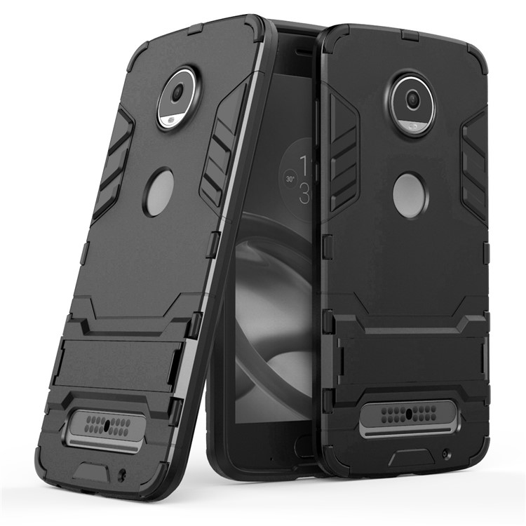 Cool Guard Plastic TPU Hybrid Cover with Kickstand for Motorola Moto Z2 Play - Black-1